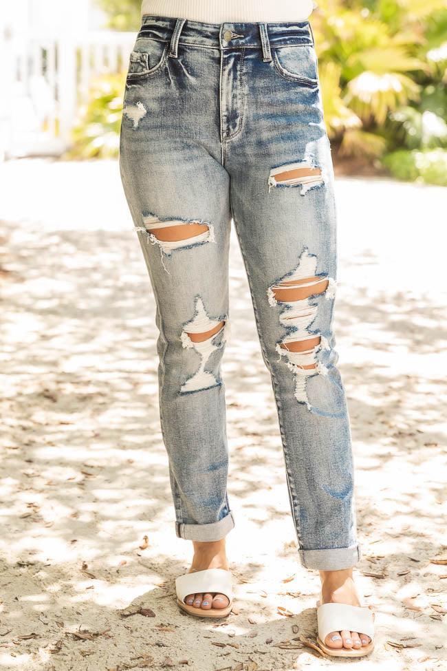 Lillie Medium Wash Distressed High Rise Jeans FINAL SALE Product Image
