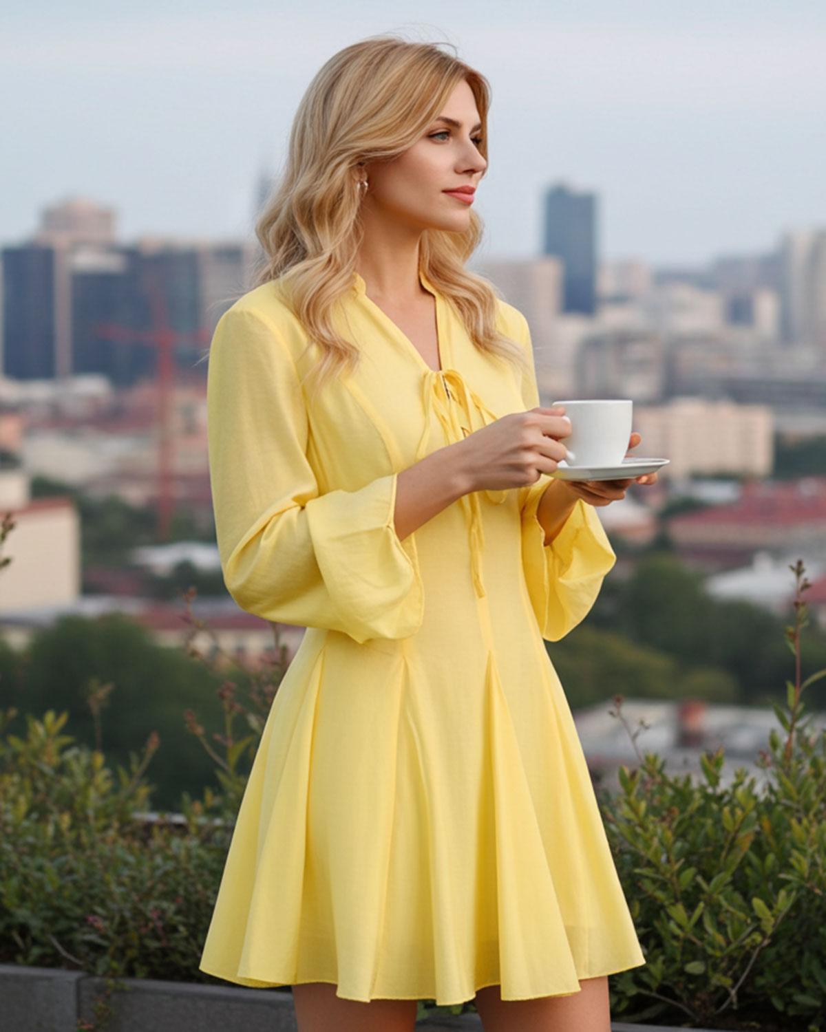 Yellow Bell Sleeve A-Line Mini Dress Product Image