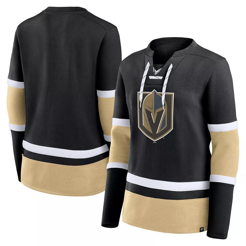 Women's Fanatics Black Vegas Golden Knights Prime Time Lace-Up Long Sleeve T-Shirt, Size: 2XL, Lvk Black Product Image