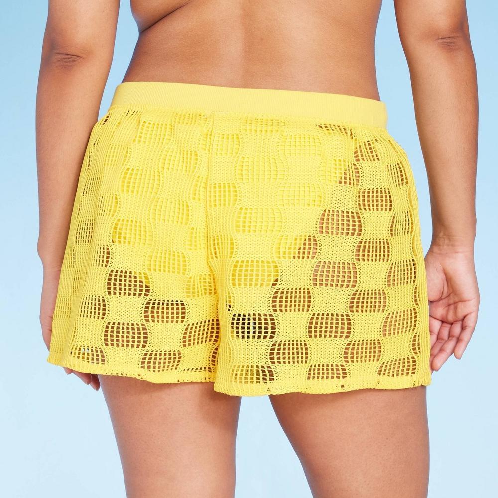 Womens Open Weave Crochet Cover Up Shorts - Wild Fable Yellow XL Product Image