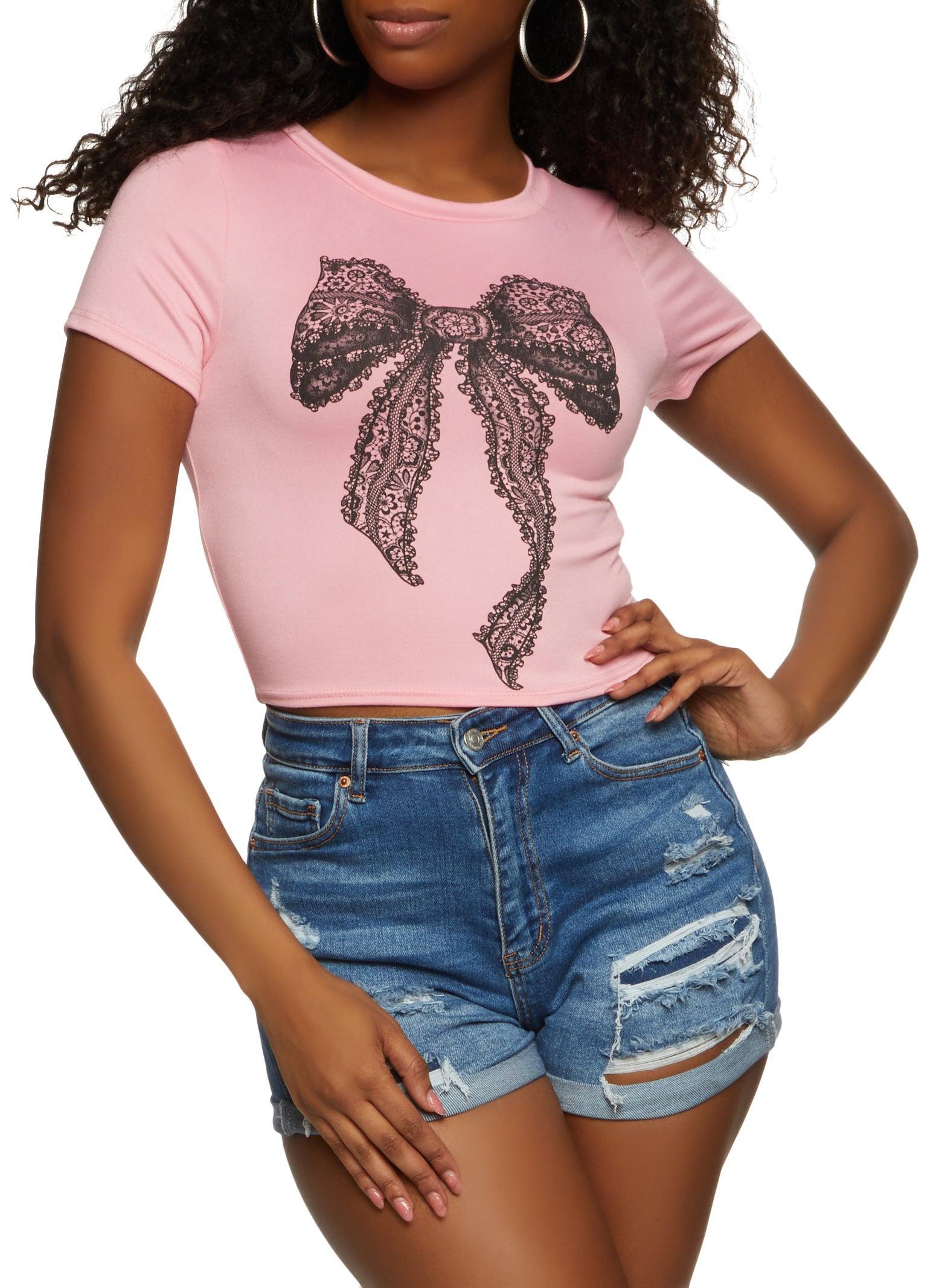 Womens Lace Bow Graphic Tee Product Image