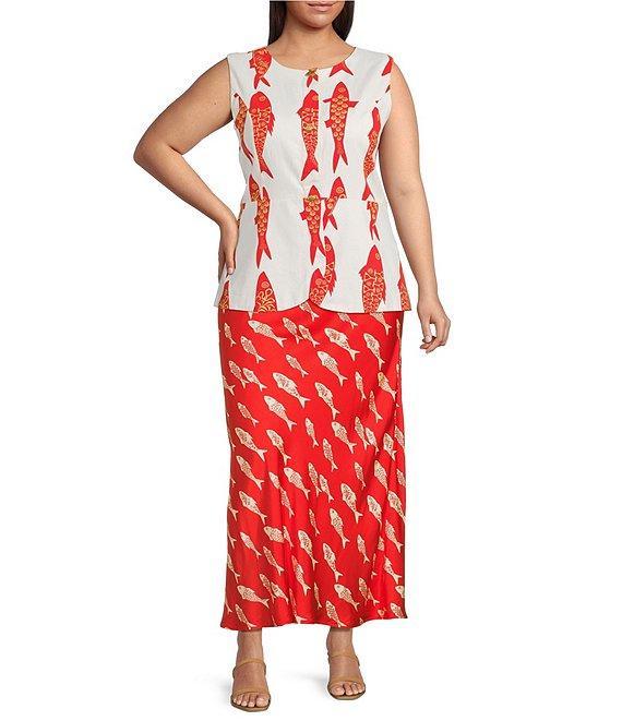 Never Fully Dressed Plus Marina Dorris Fish Print Coordinating Maxi Skirt Product Image