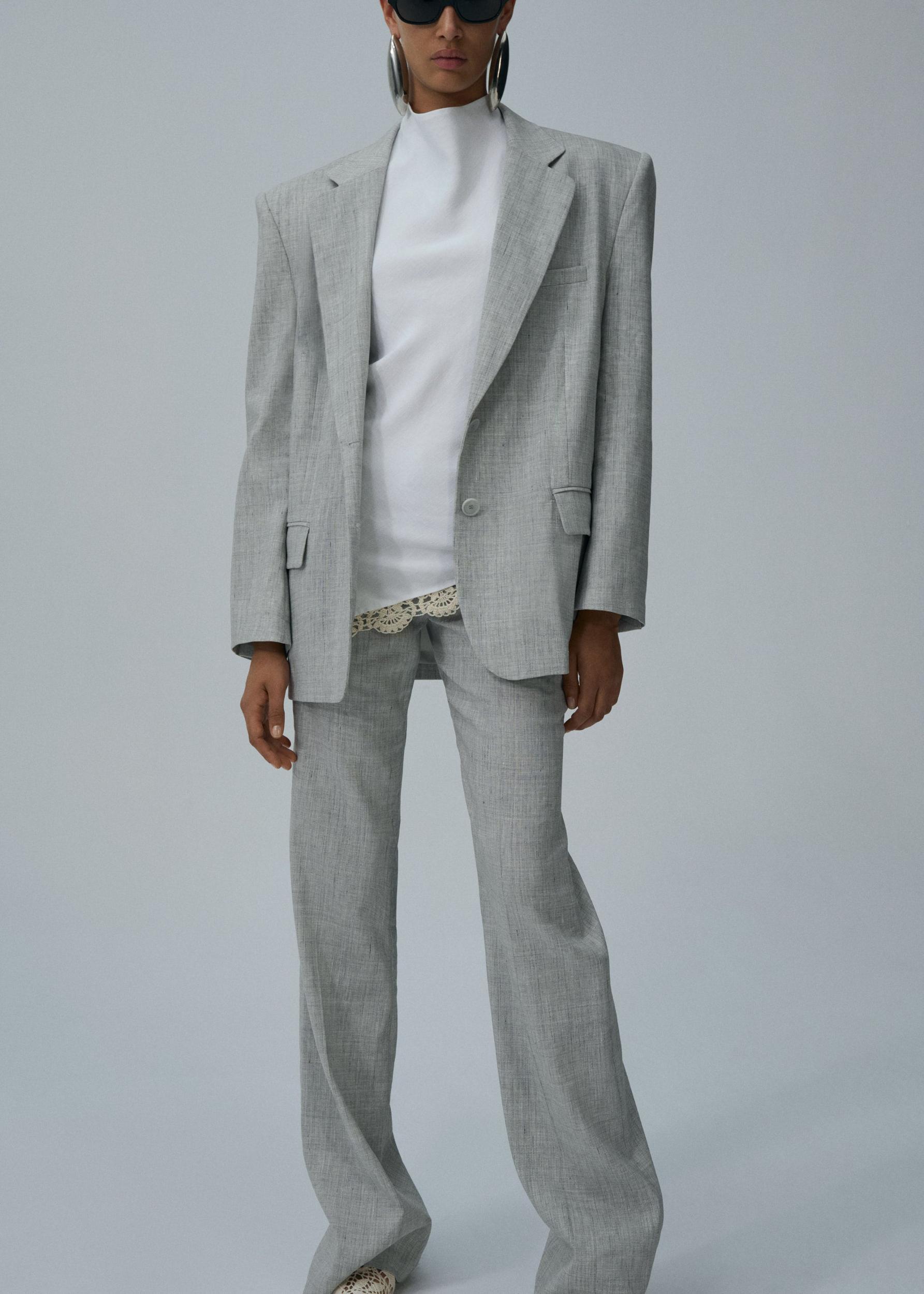 Classic oversized linen blend blazer in grey Product Image