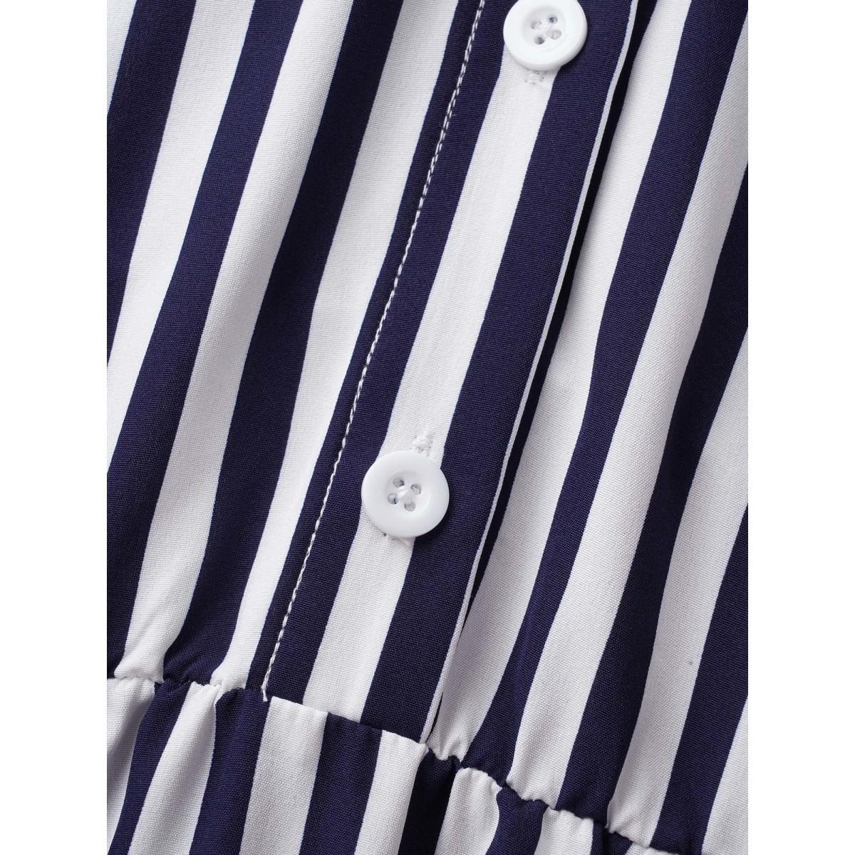 Plus Size Shirt Collar Striped Hanky Hem Dress Skyblue Women Workwear Essentials Belted Shirt collar Short sleeve Curvy BloomChic 26/4X Product Image