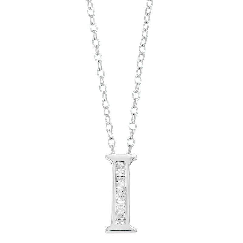 Sterling Silver Baguette Diamond Initial Pendant Necklace, Women's, Size: 18" Product Image