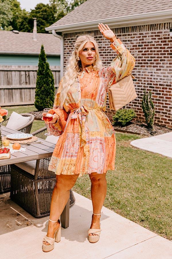 Fancy Flourish Color Block Mini Dress in Orange Curves Product Image