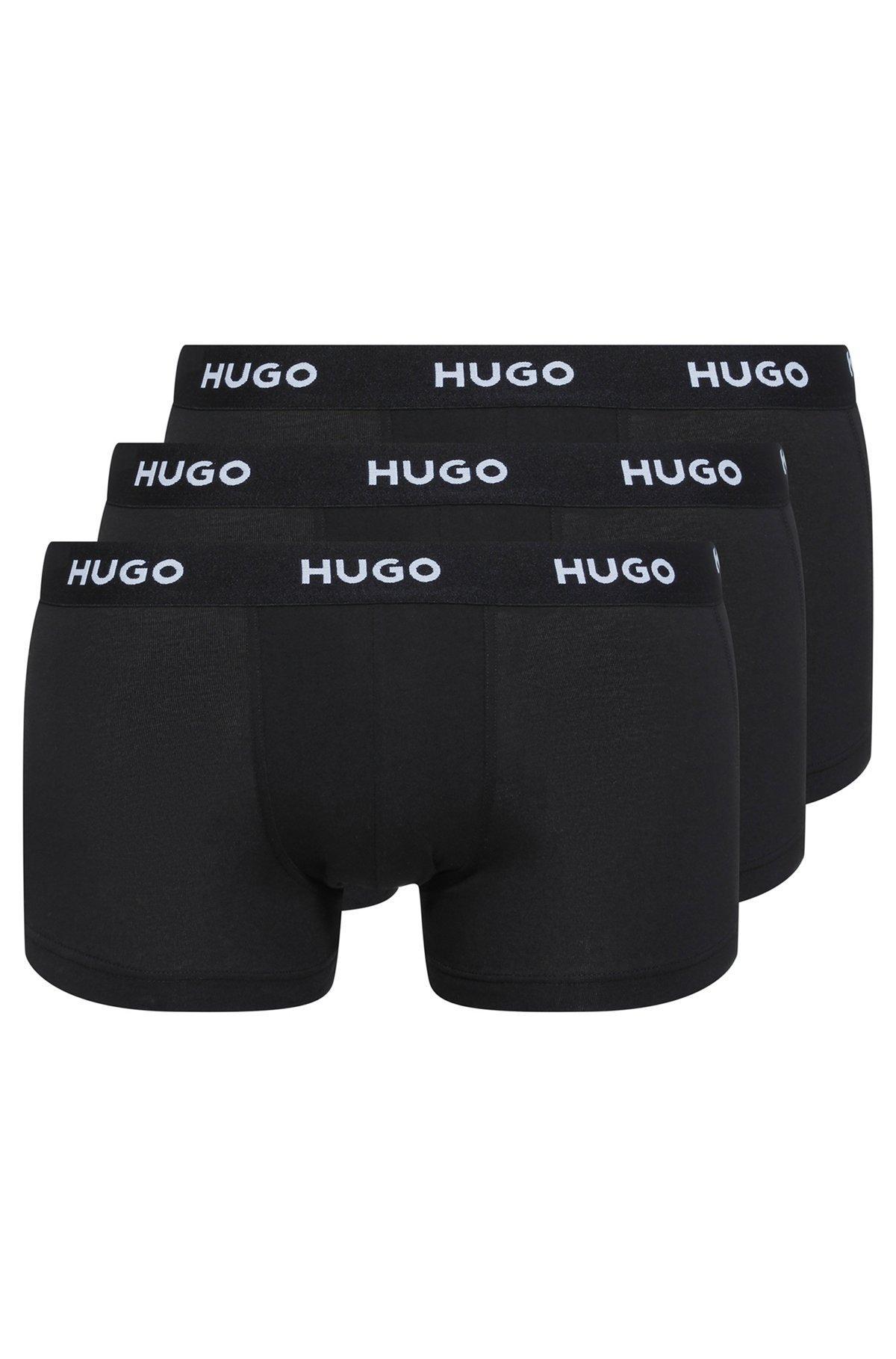 HUGO - Three-pack of stretch-cotton trunks with logo waistbands - Black Product Image