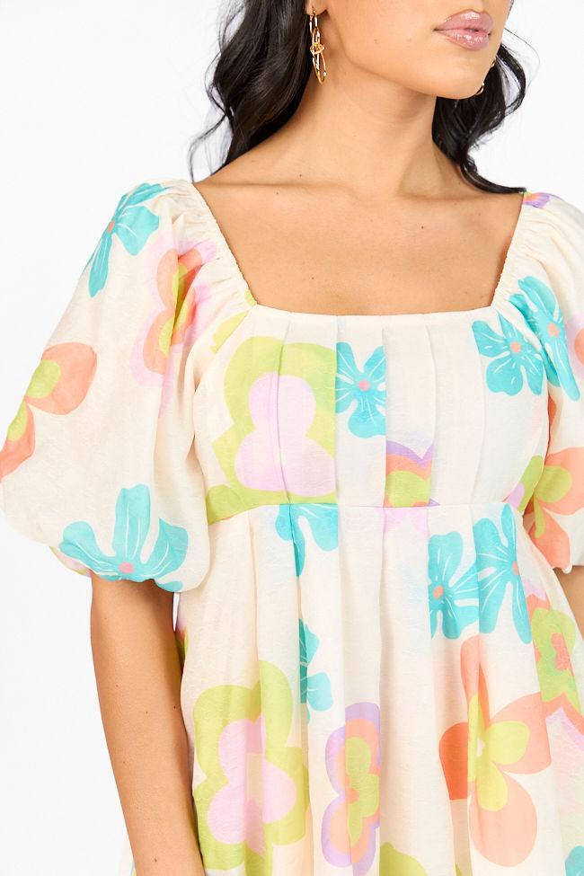 Eternal Blooms Cream Multi Floral Babydoll Dress Product Image
