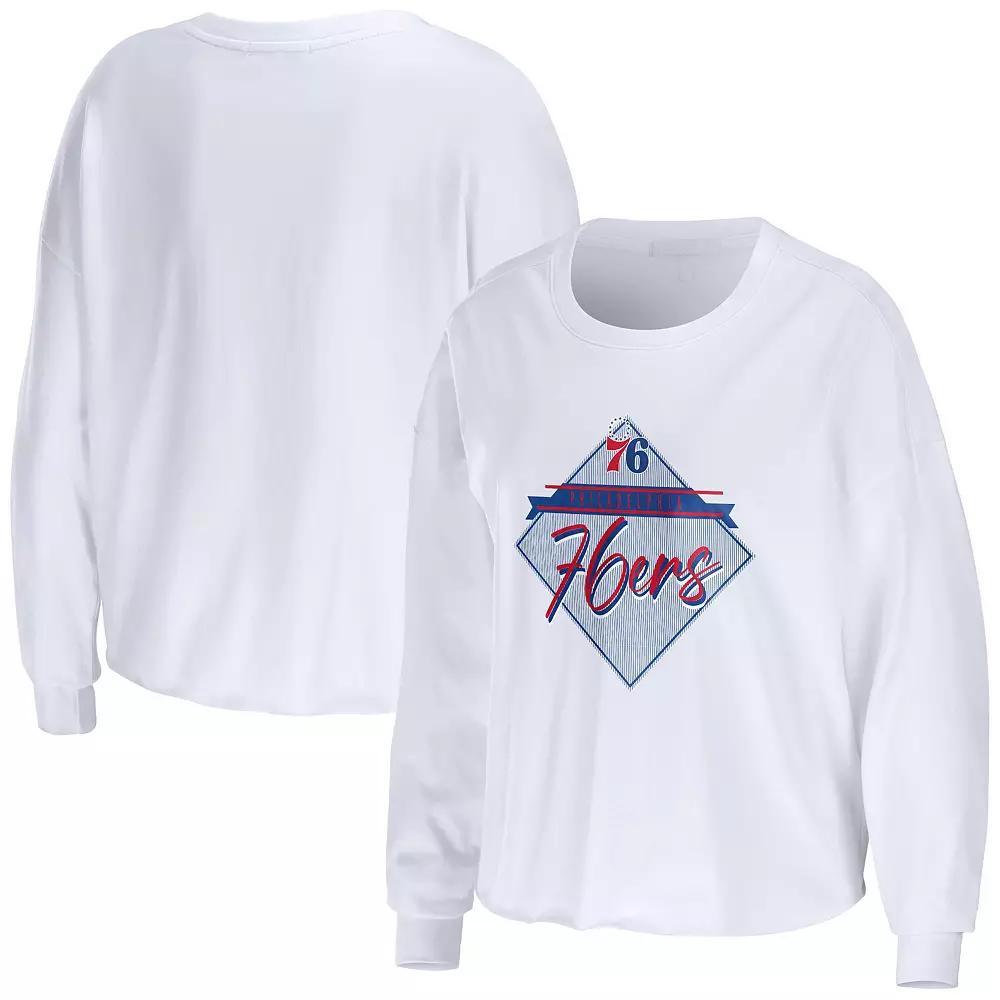 Women's WEAR by Erin Andrews White Philadelphia 76ers Cropped Long Sleeve T-Shirt, Size: XL, 76r White Product Image