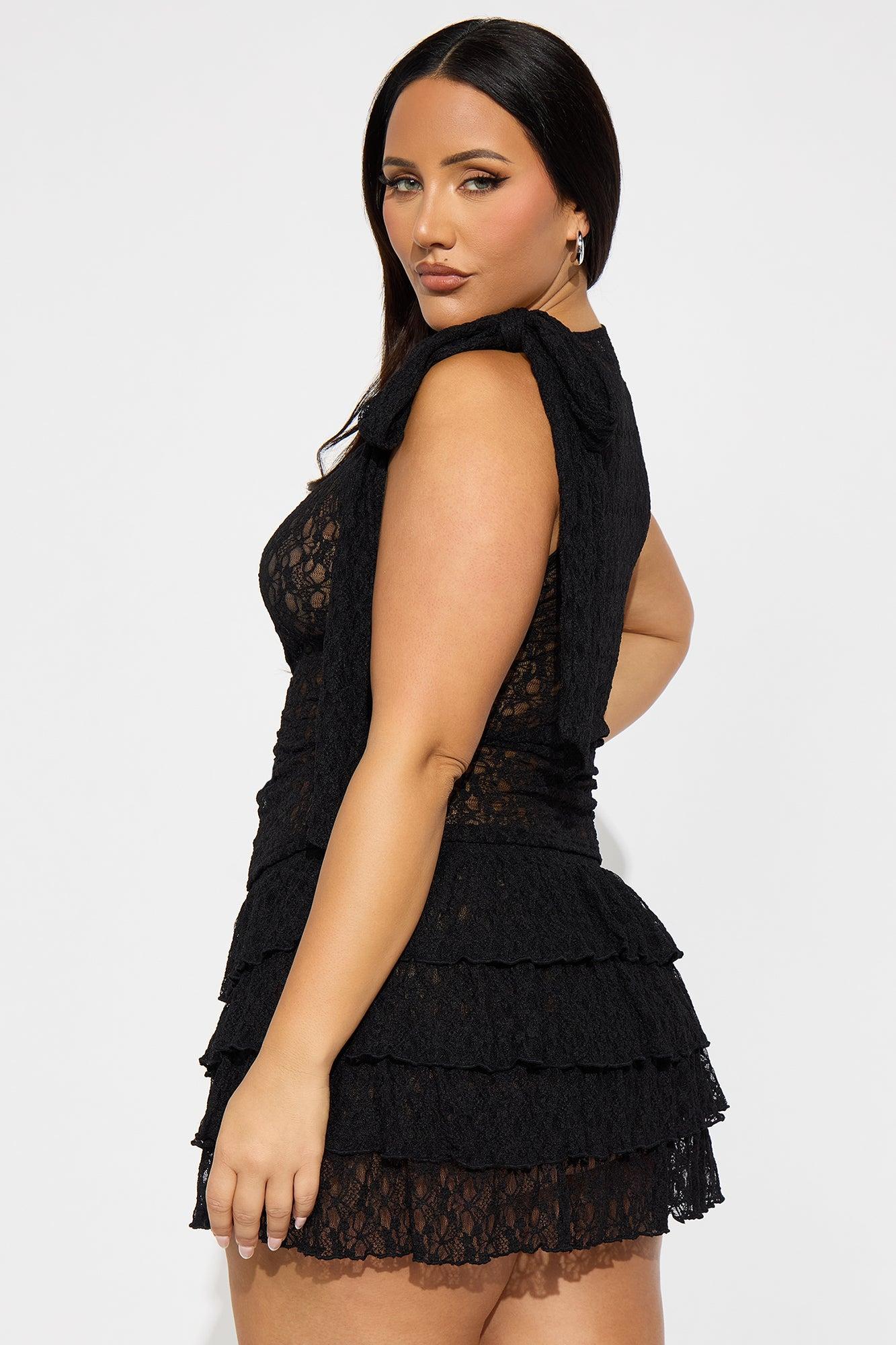 Lola Lace Tank Top And Mini Skirt Set - Black Product Image