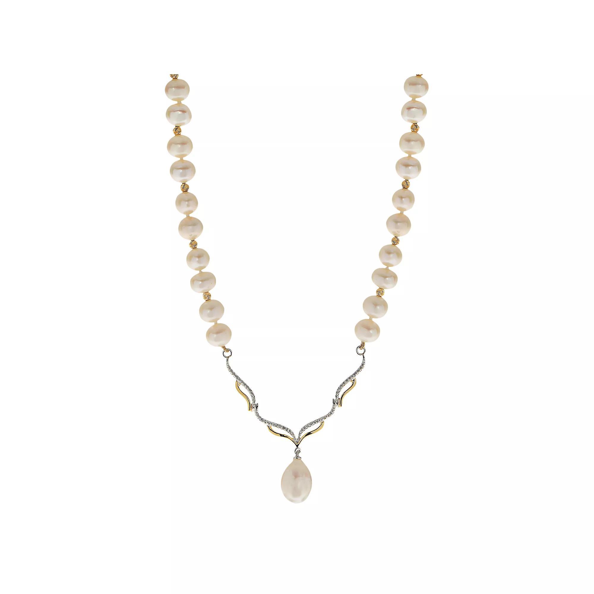 PearLustre by Imperial 14k Gold Over Silver Freshwater Cultured Pearl & White Topaz Necklace, Womens Product Image