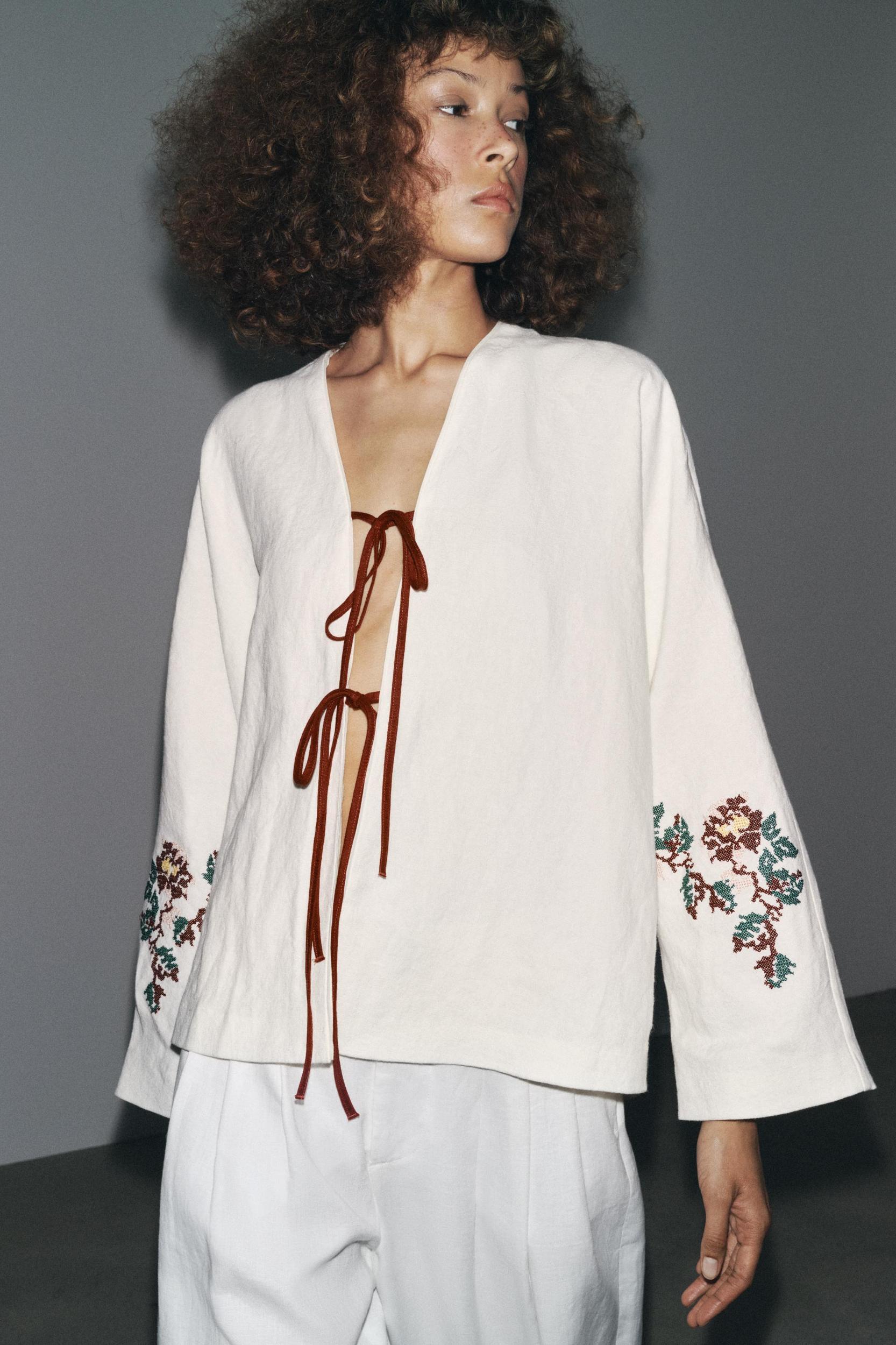 100% LINEN EMBROIDERED KIMONO Product Image