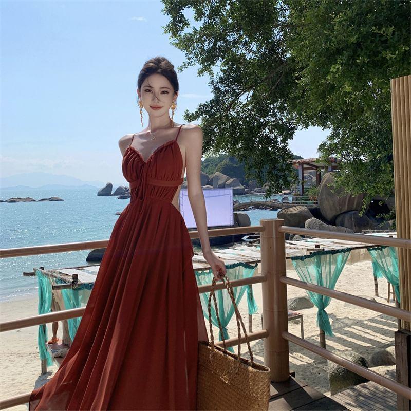 Spaghetti Strap Plain Midi Sundress Product Image