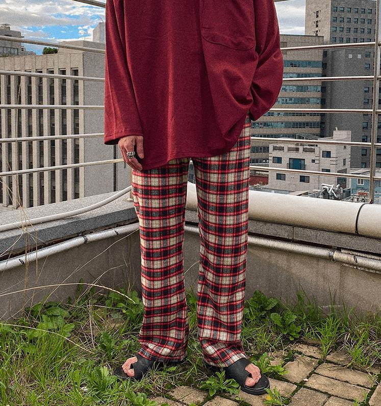 RT No. 3126 DRAWSTRING PLAID PANTS Product Image