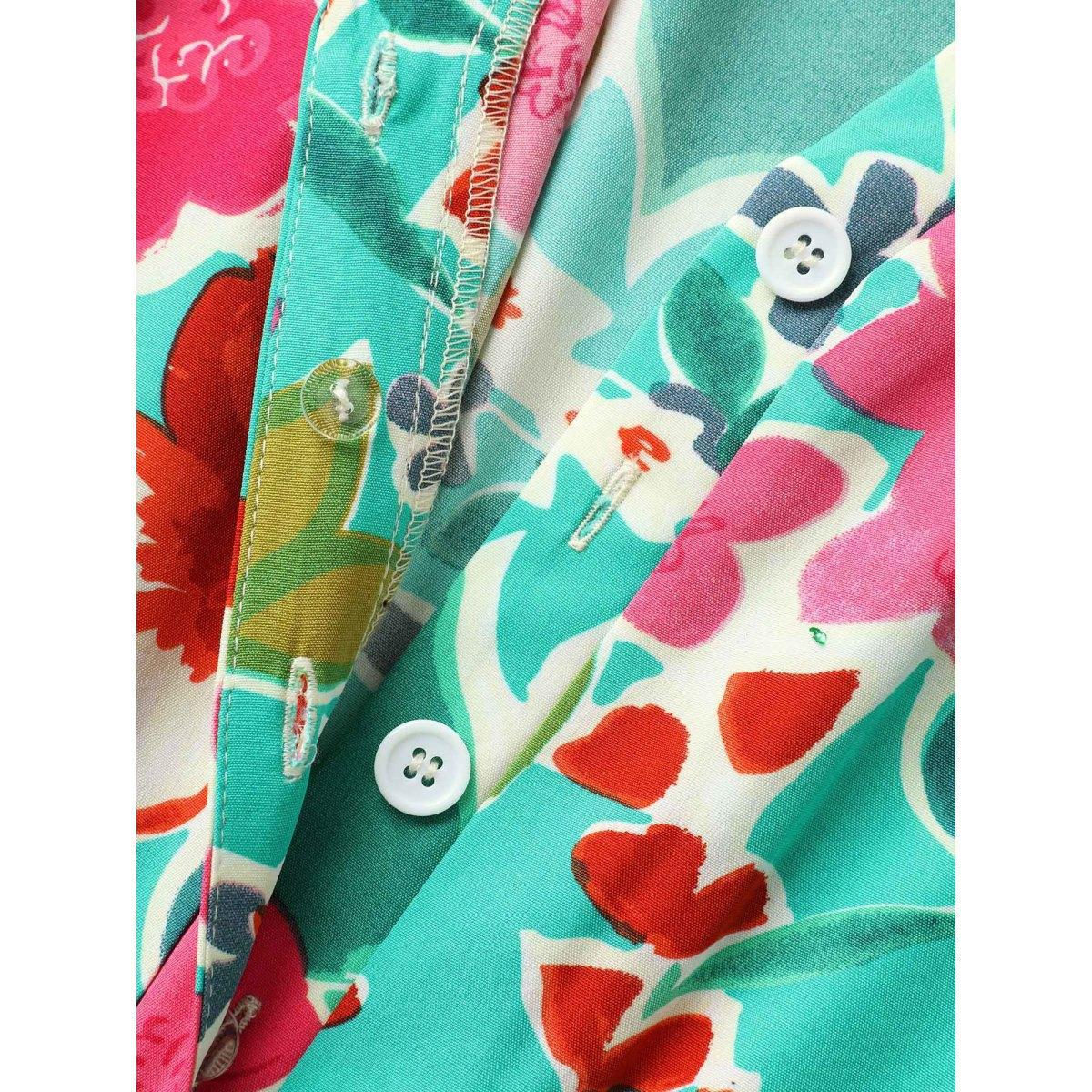 Plus Size Malachitegreen Sunkissed Floral Print Button Wide-Leg Jumpsuit Women Cap Sleeve Notched collar Vacation Loose Jumpsuits BloomChic 12/L Product Image