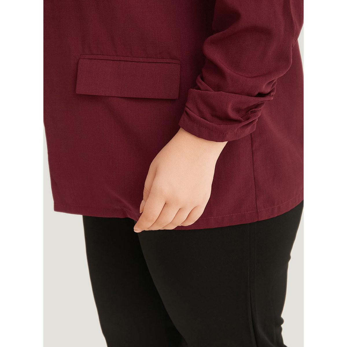 Plus Size Plain Pocket Open Front Gathered Blazer Scarlet Women Work Plain Elastic cuffs Sleeve Long Sleeve Open Front 30/6X Pocket Office Blazers BloomChic Product Image