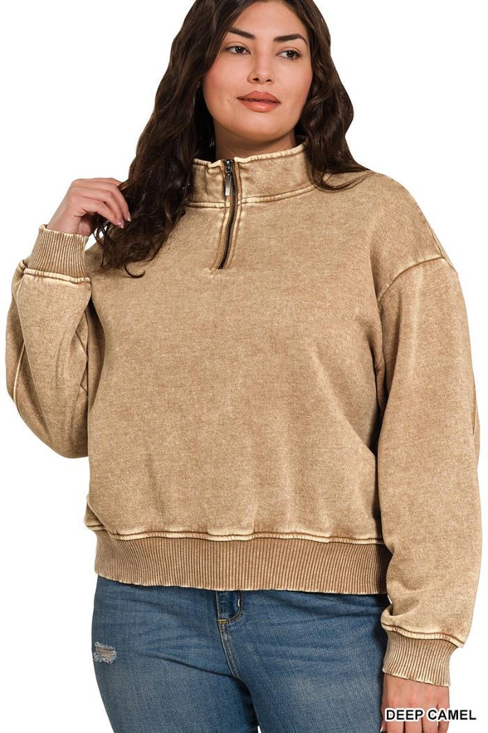 Plus Acid Wash Fleece Half Zip Pullover Product Image