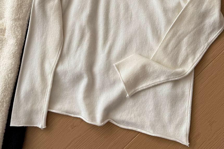 Set: Long-Sleeve Mock Neck Plain T-Shirt + Plain Mini Pinafore Dress Product Image