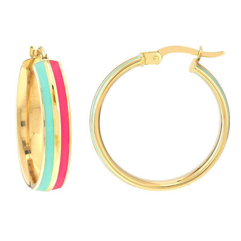 Color Romance 20 mm Enamel Striped Hoop Earrings, Women's, Black White Product Image