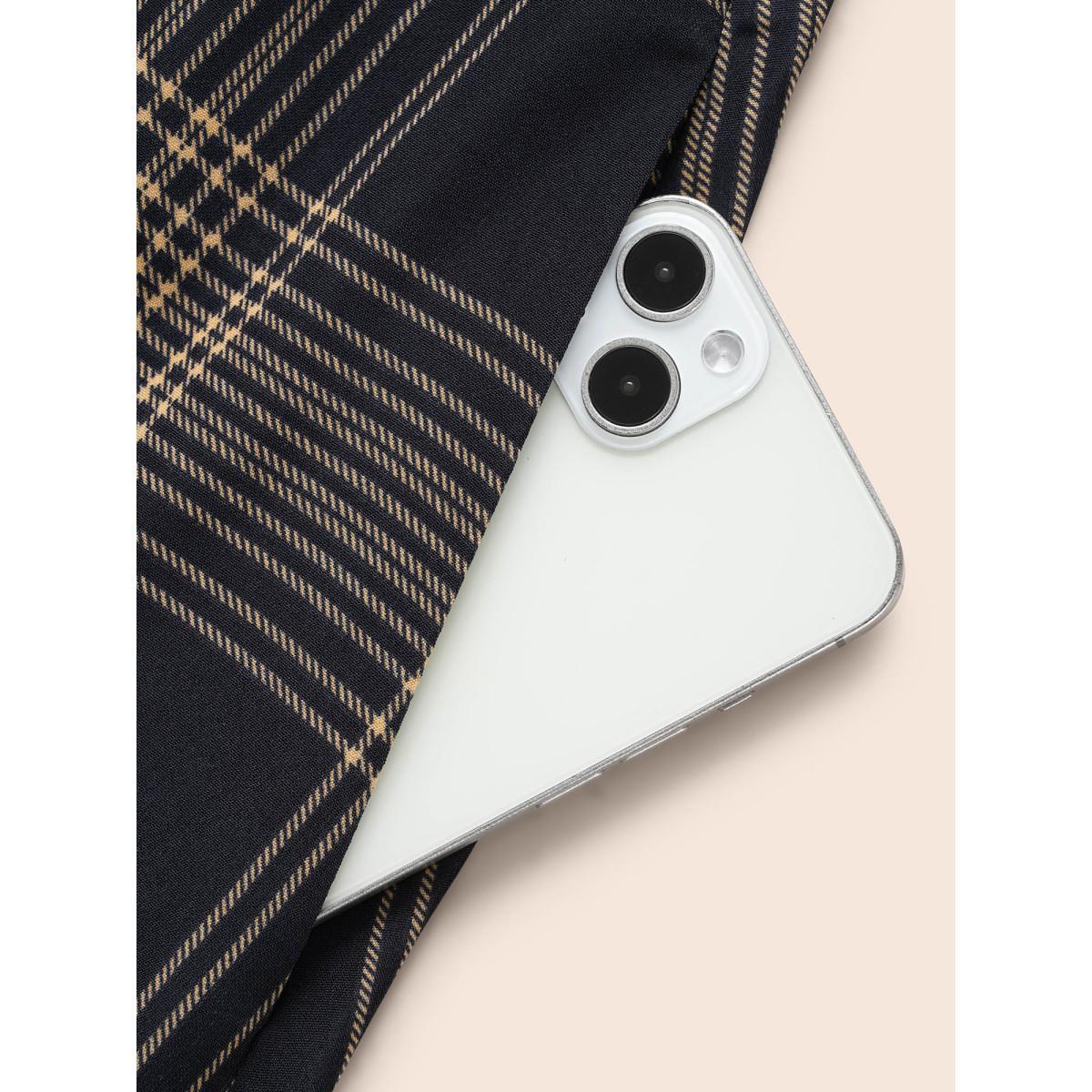 Plus Size Plaid Shirt Collar Belted Midi Dress Indigo Women At the Office Belted Shirt collar Long Sleeve Curvy BloomChic 10/M Product Image