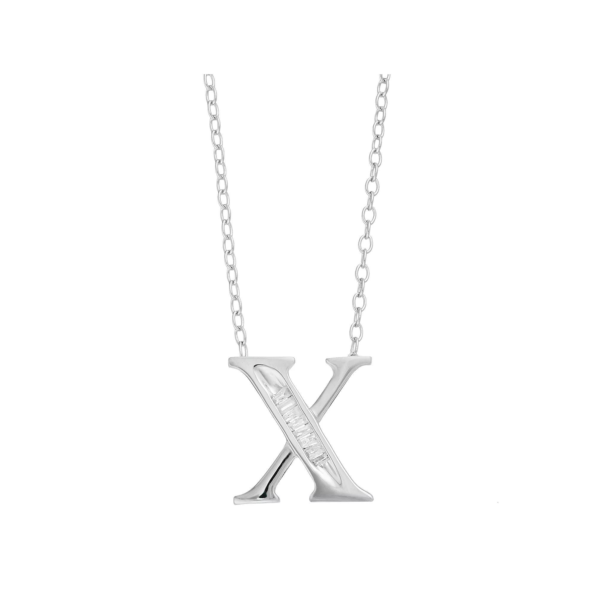 Sterling Silver Baguette Diamond Initial Pendant Necklace, Women's, Size: 18" Product Image
