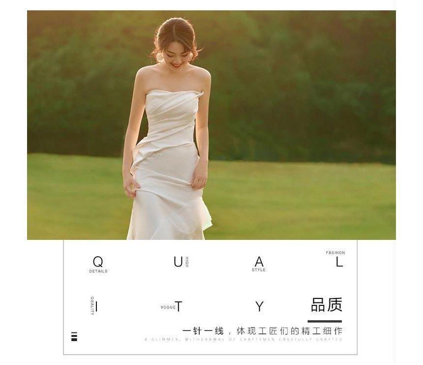 Strapless Plain Ruffle Mermaid Wedding Gown Product Image