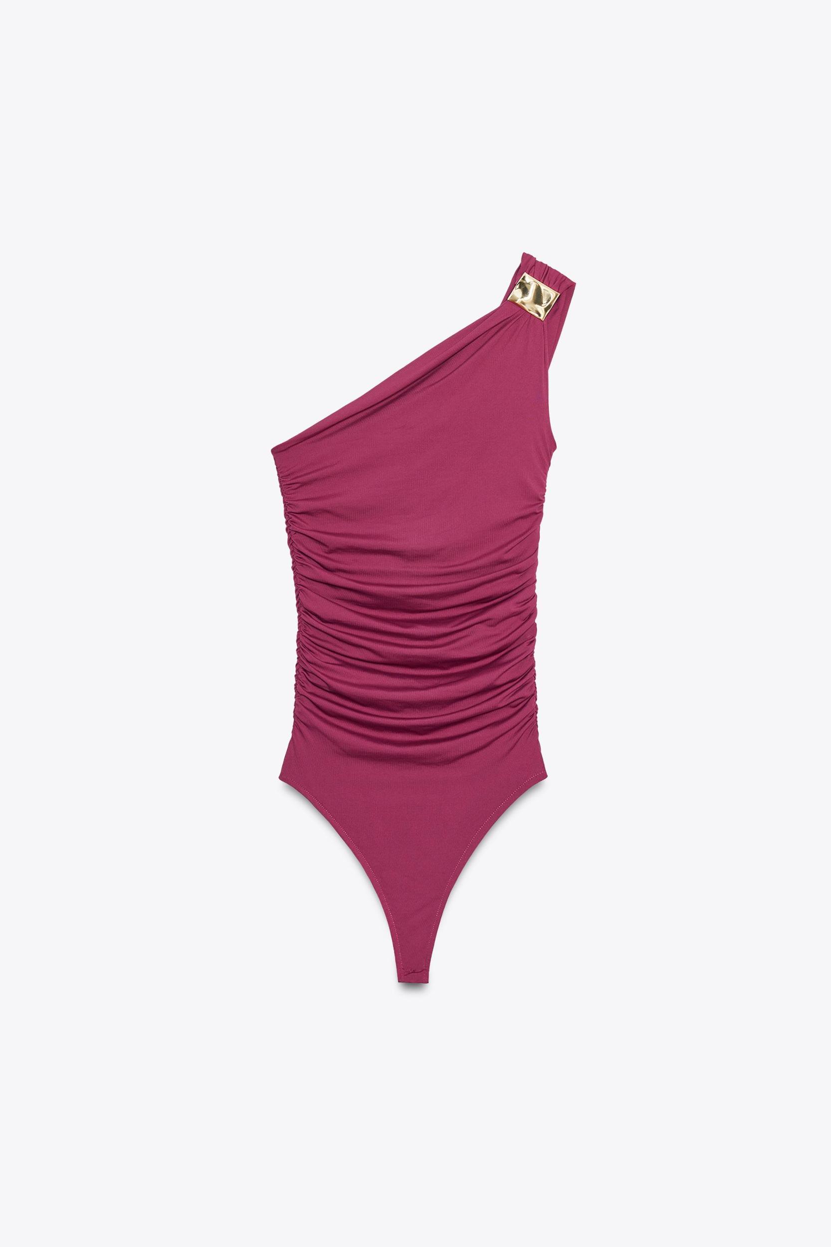 ASYMMETRIC POLYAMIDE BODYSUIT WITH METAL DETAIL Product Image