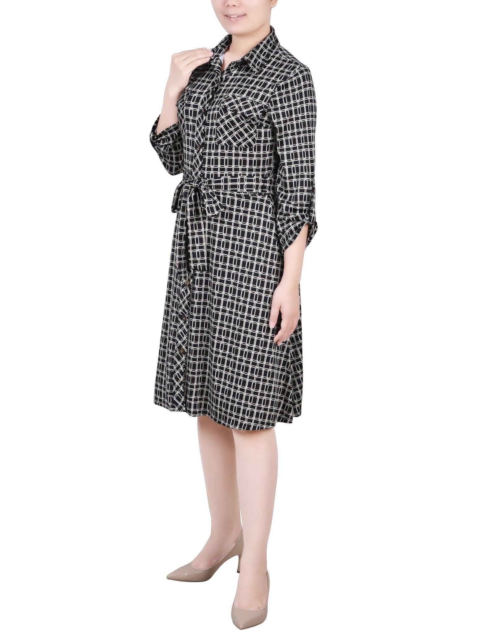 Black Gold Harlie 3/4 Slv Roll Tab Shirtdress - Petite Product Image