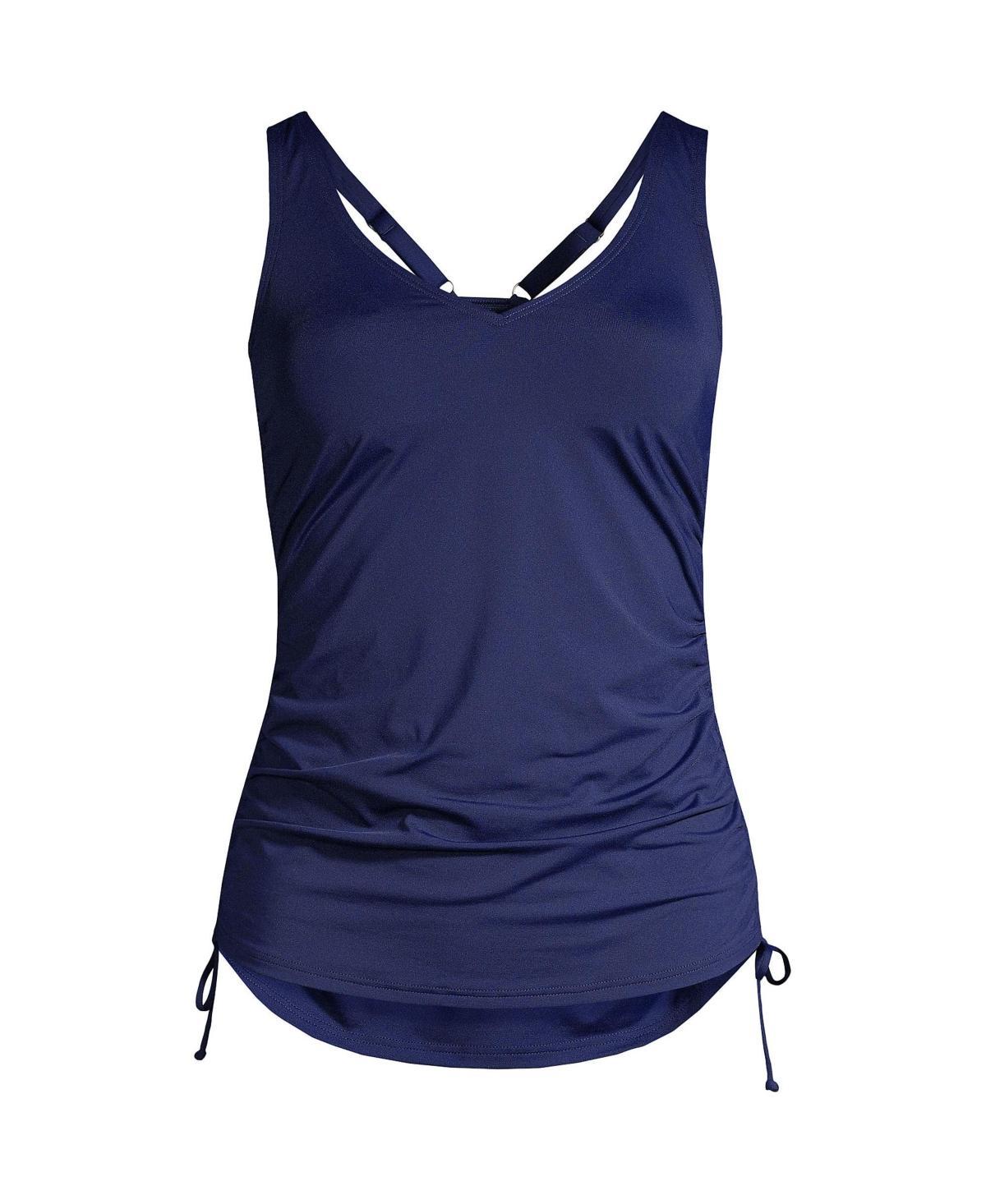 Womens Lands End Ruched UPF 50 Underwire D-Cup Tankini Top Deep Blue Product Image
