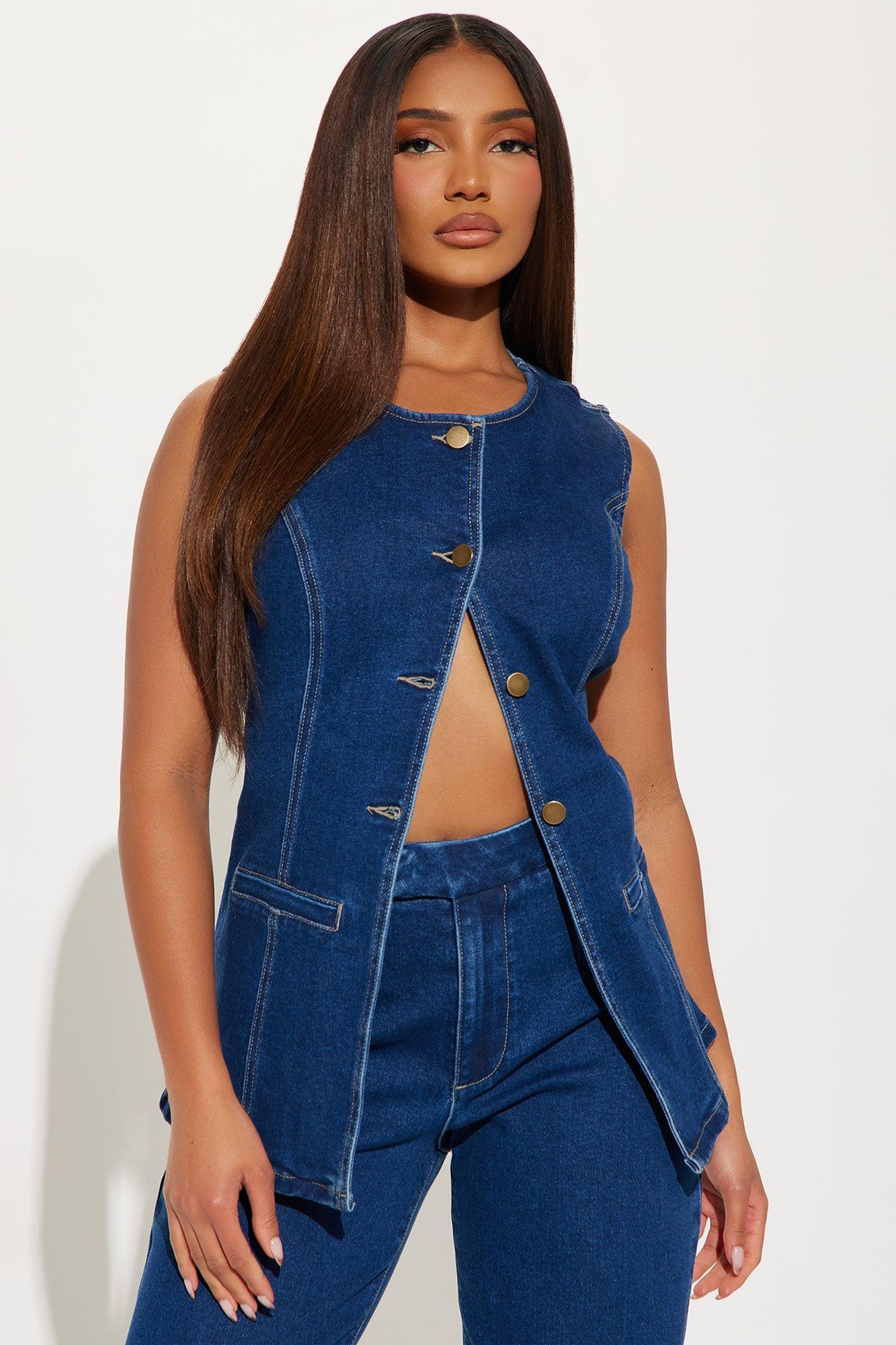 Caught In A Moment Denim Vest Pant Set - Dark Wash Product Image