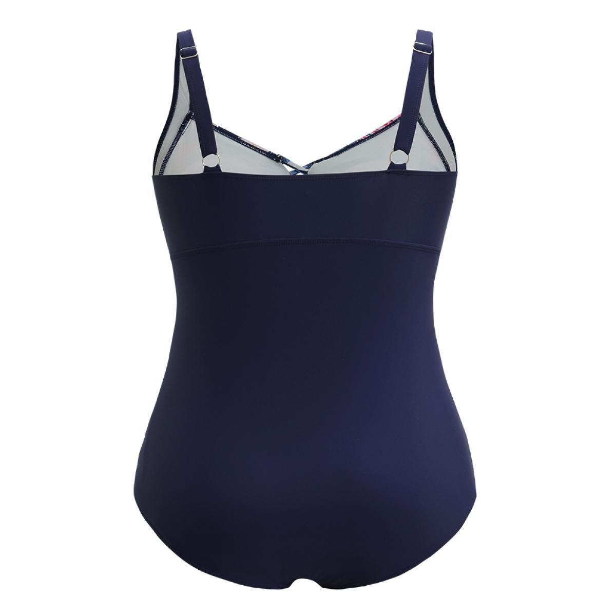 Plus Size Floral Crisscross Front Ruched Sculpt Waist One Piece Swimsuit Women's Swimwear Indigo Vacation Adjustable Straps Curve Bathing Suits High stretch One Pieces BloomChic 26/4X Product Image