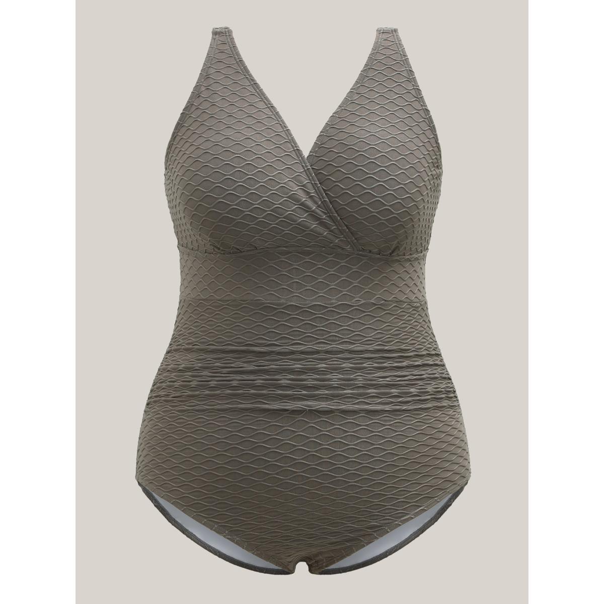 Plus Size Textured Surplice One-Piece Swimsuit Women's Swimwear DimGray Beach Texture Curve Bathing Suits High stretch One Pieces BloomChic 18-20/2X Product Image