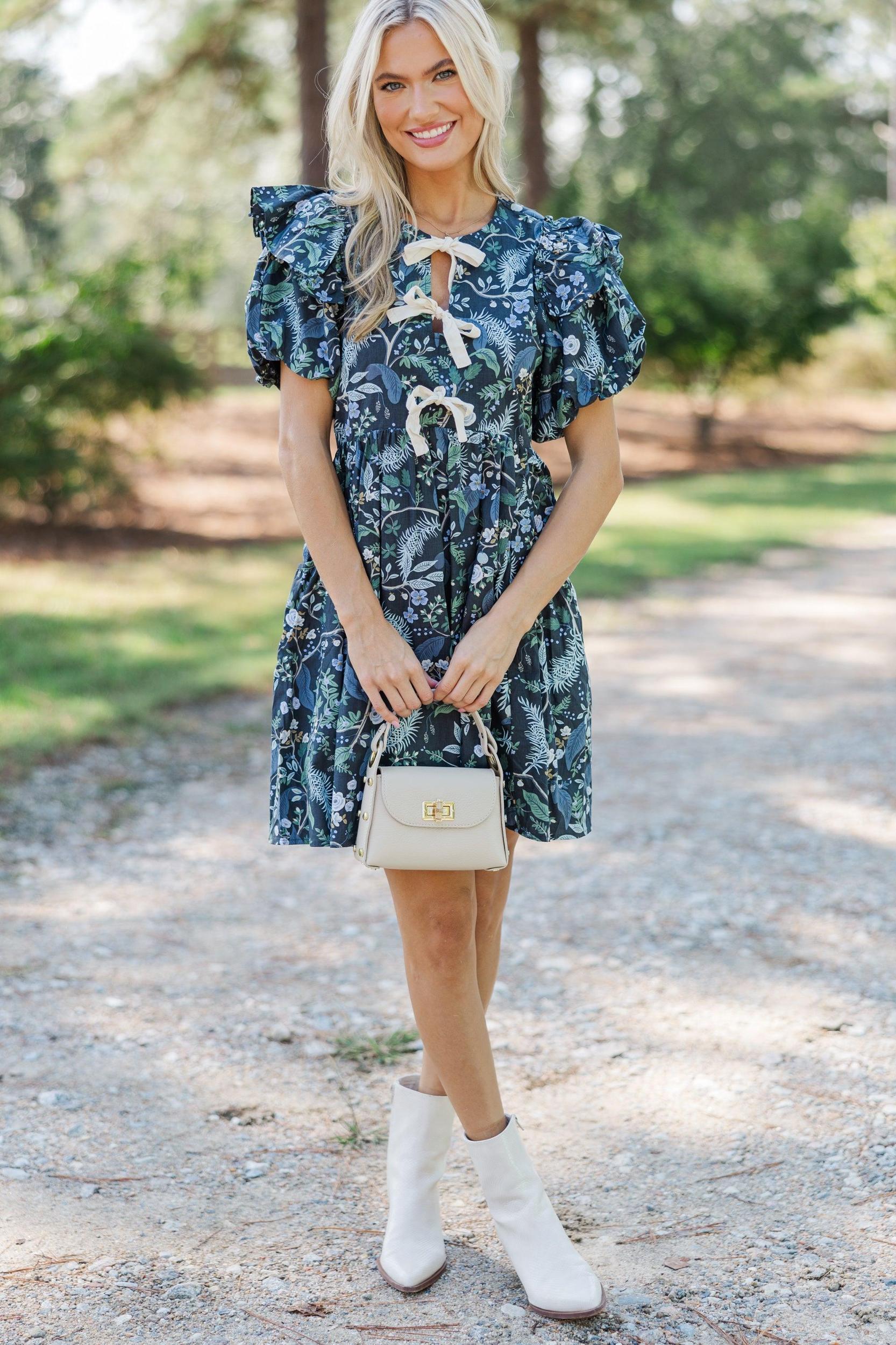 It's In The Wind Indigo Blue Floral Dress Female Product Image