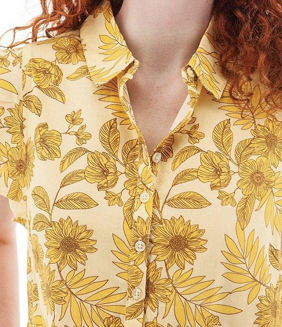 Aventura Lyndhurst Organic Cotton Floral Collared Neck Flutter Cap Sleeve Button Front A-Line Dress Product Image