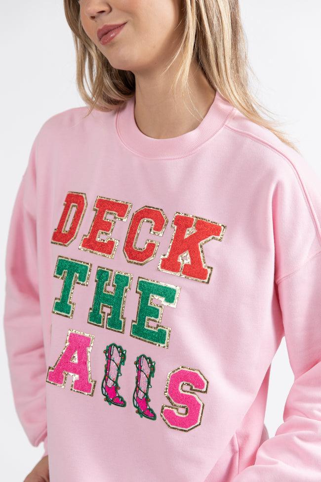 Deck The Halls Chenille Patch Light Pink Graphic Sweatshirt FINAL SALE Product Image