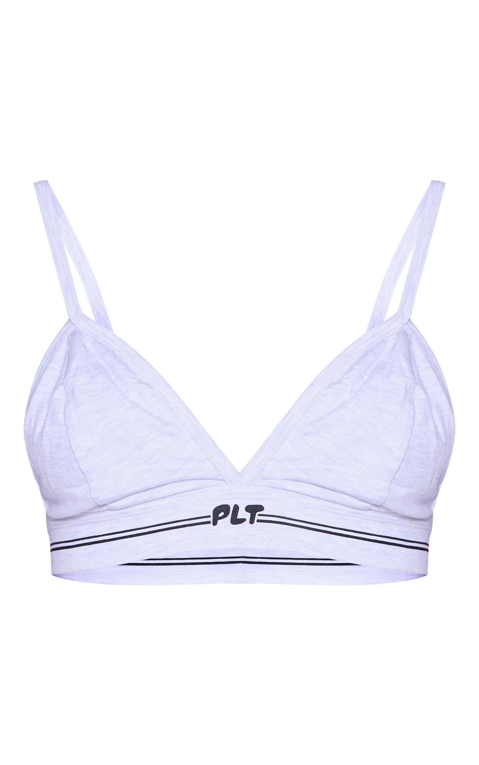 PRETTYLITTLETHING Grey Marl Tape Triangle Seam Detail Bralette Product Image