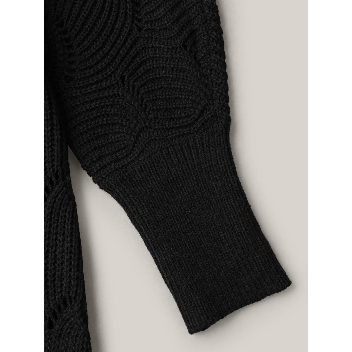 Plus Size Textured Cut-Out Open-Front Cardigan Black Women Casual Loose Long Sleeve Everyday Cardigans BloomChic 28/5X Product Image