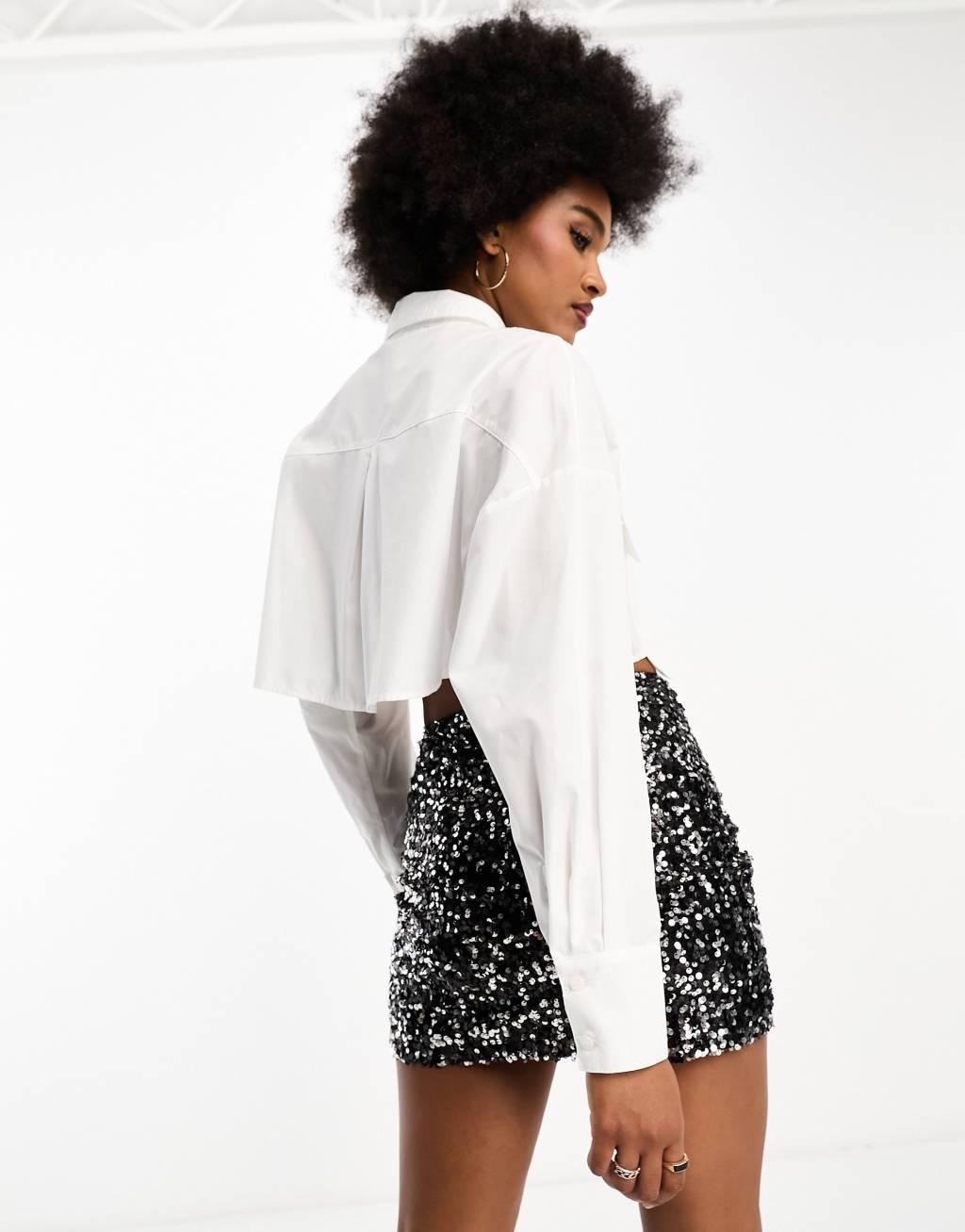 ASOS DESIGN Tall sequin mini skirt in black Product Image