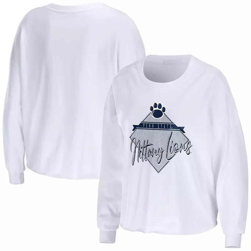 Women's WEAR by Erin Andrews White Penn State Nittany Lions Diamond Long Sleeve Cropped T-Shirt, Size: Medium Product Image