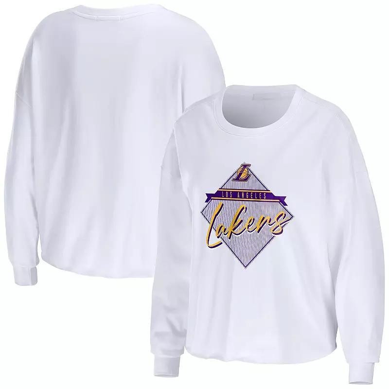 Women's WEAR by Erin Andrews White Auburn Tigers Diamond Long Sleeve Cropped T-Shirt, Size: Medium Product Image