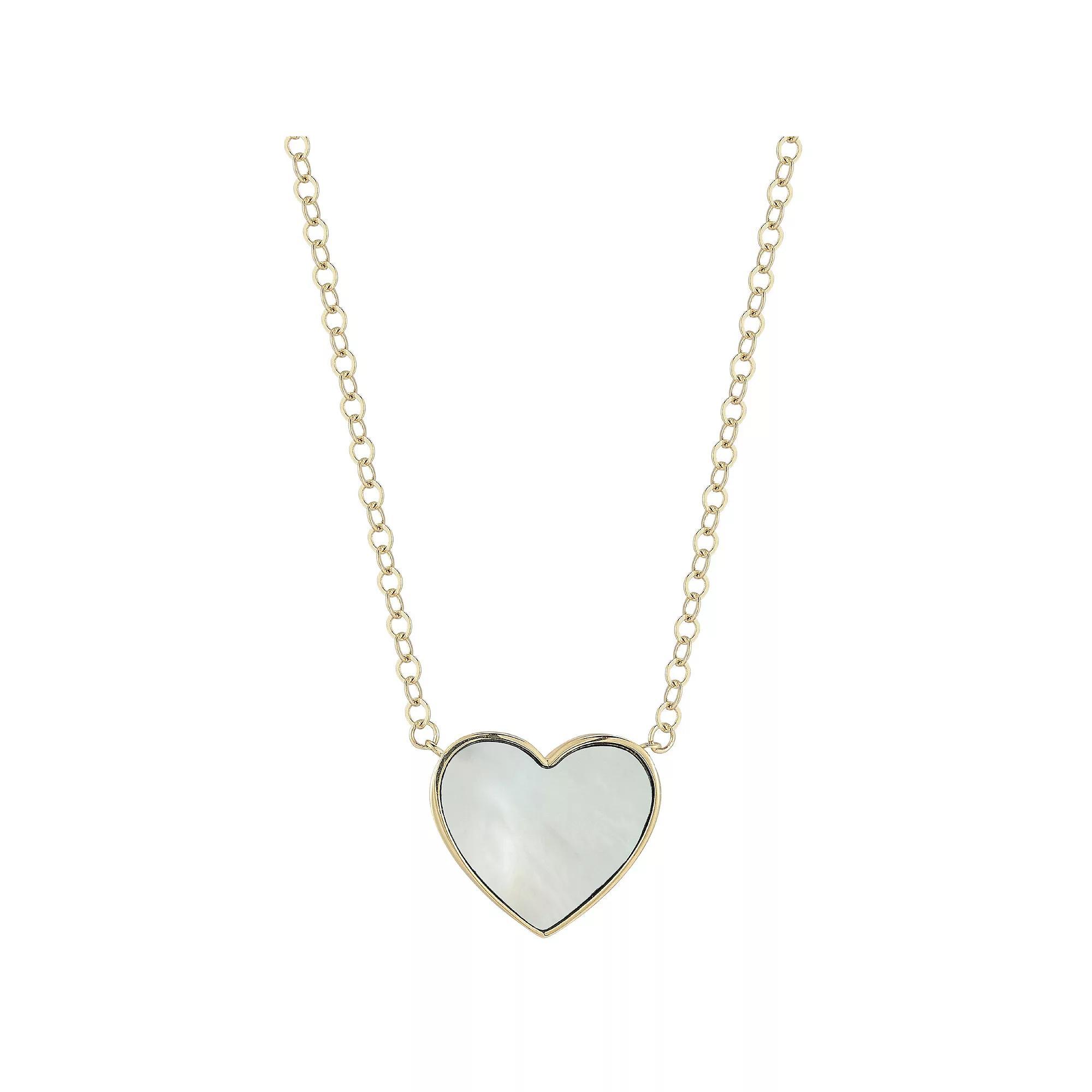 LUMINOR GOLD 14k Gold Mother of Pearl Heart Pendant Necklace, Women's, Size: 16" Product Image