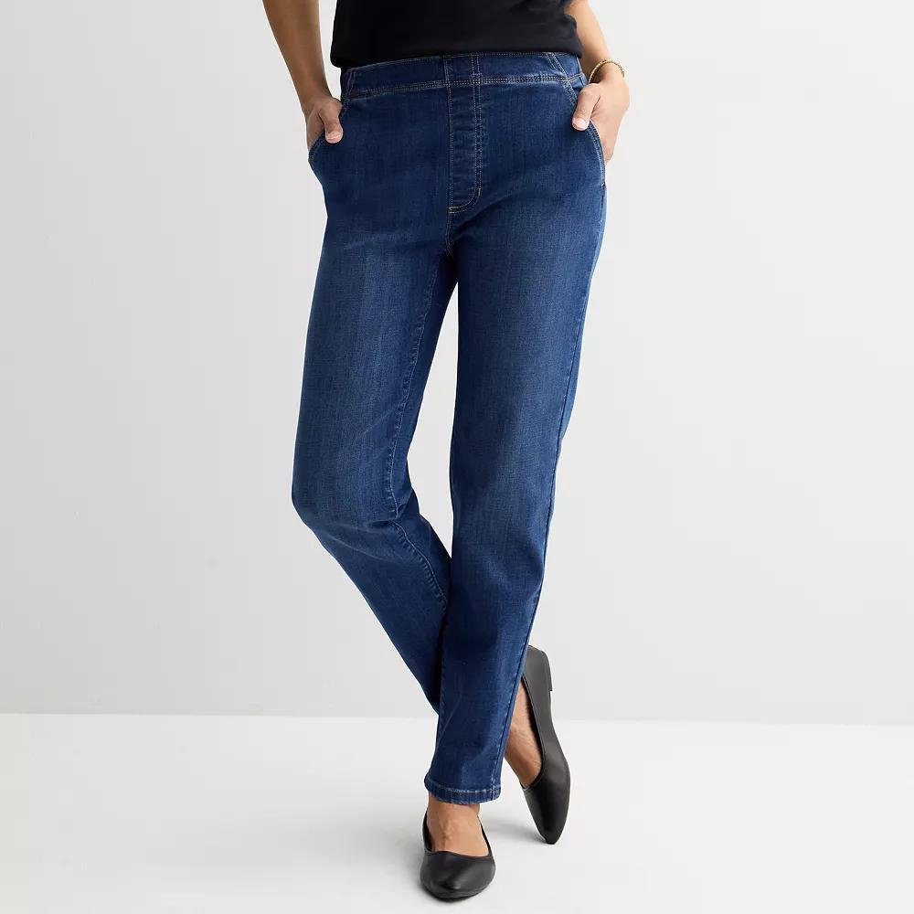 Women's Croft & Barrow® Classic Pull On Jeans, Size: XXL Short, Medium Blue Product Image
