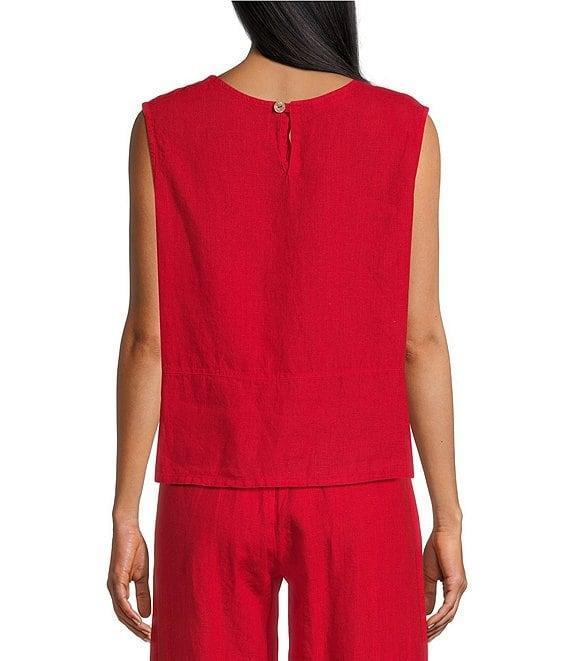 Bryn Walker Light Linen Round Neck Sleeveless Side Slit Tank Product Image