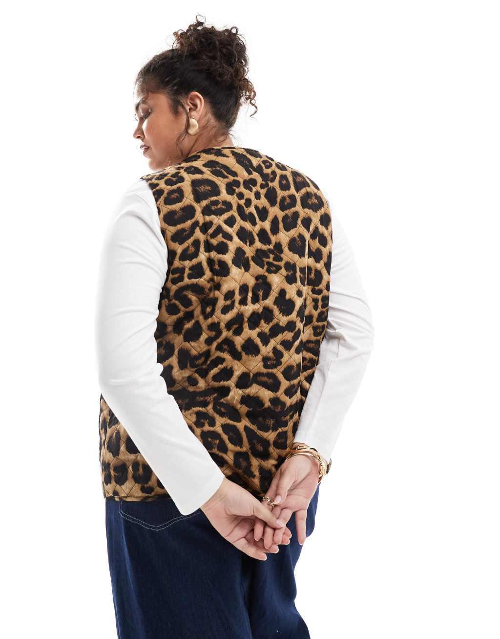 ONLY Curve quilted vest in leopard print Product Image