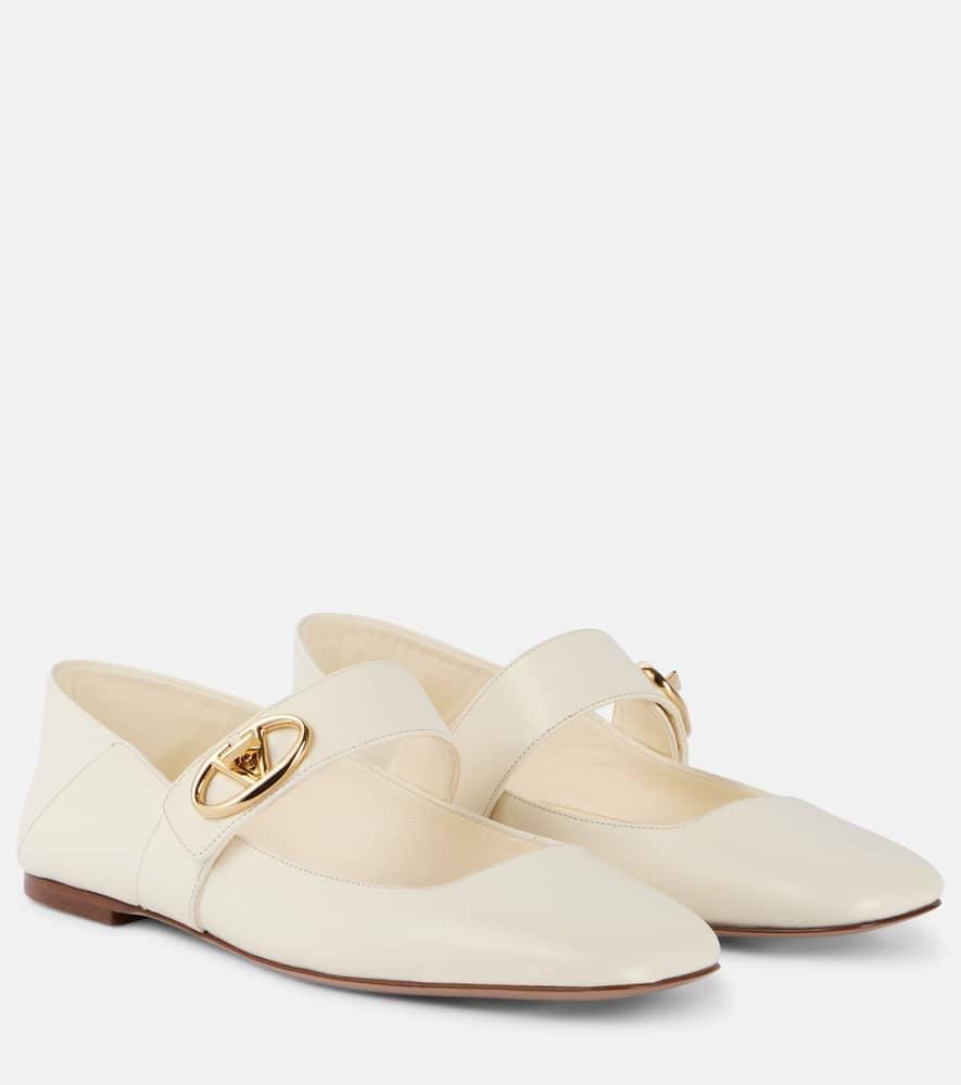 VALENTINO GARAVANI Mary-jane Leather Ballerinas With Vlogo Signature In Ivory Product Image
