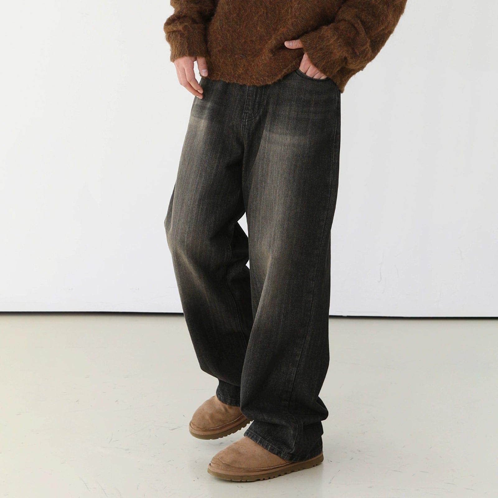RT No. 10325 BLACK WIDE STRAIGHT DENIM JEANS Product Image