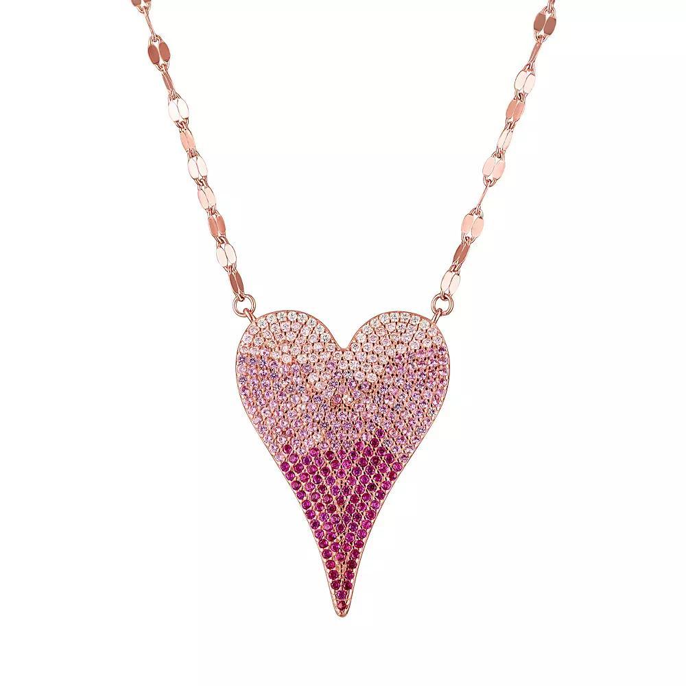 Designs by Gioelli 14k Rose Gold over Sterling Silver Pave Lab-Created Ruby & Pink Sapphire Heart Necklace, Women's, Size: 18", Pink Tone Product Image