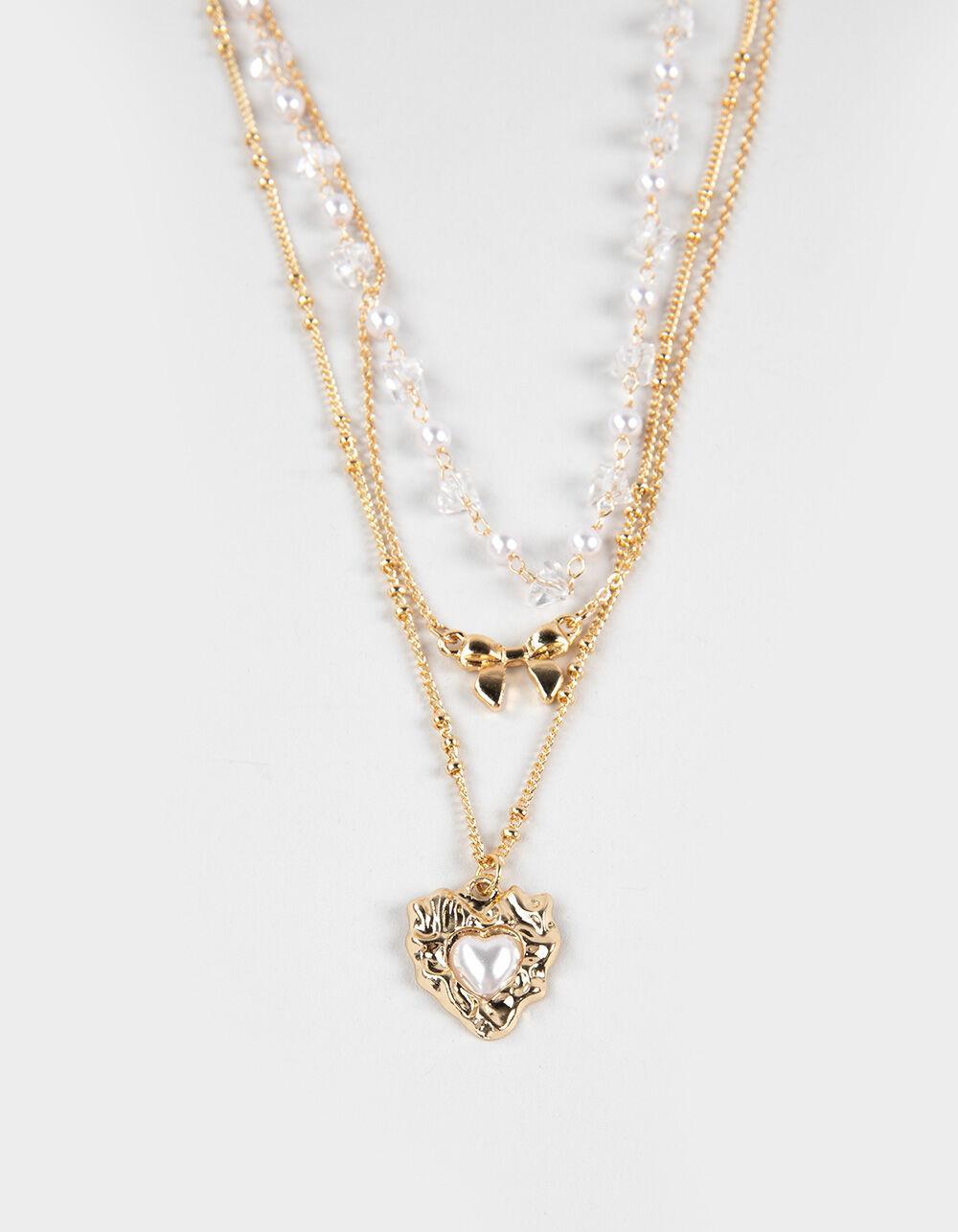 FULL TILT Layered Pearl/Heart/Bow Necklace Product Image