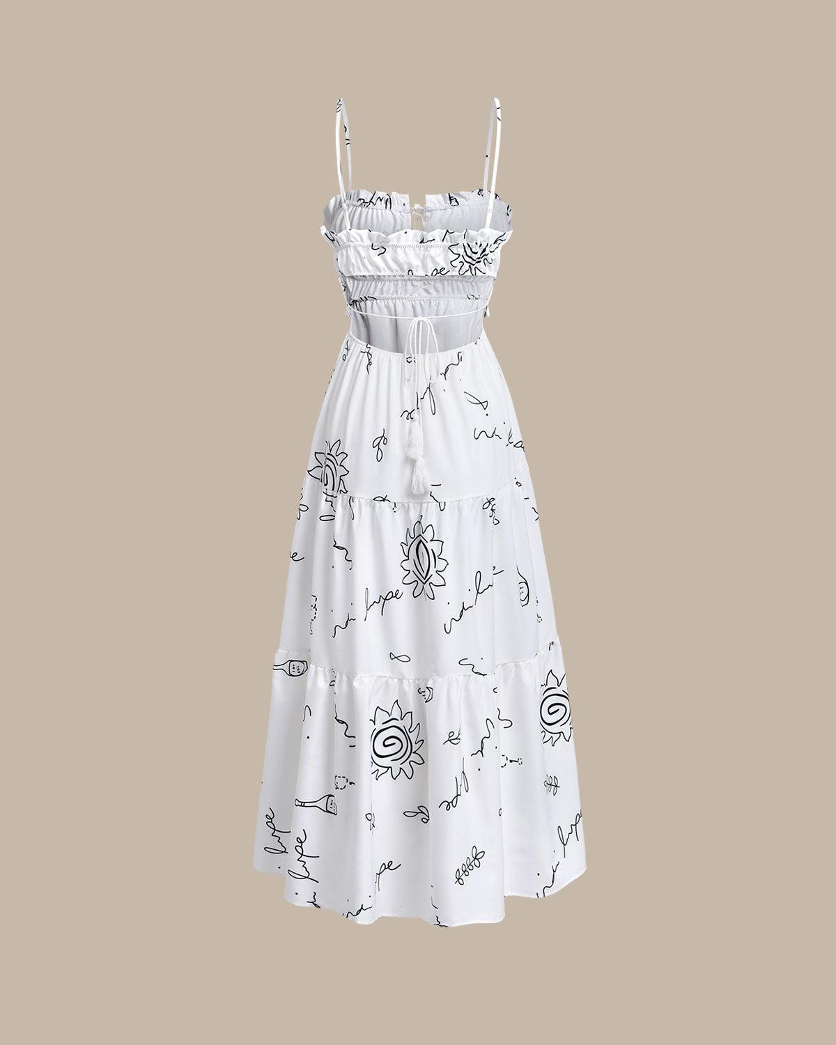 White Floral Shirred Slip Maxi Dresses Product Image