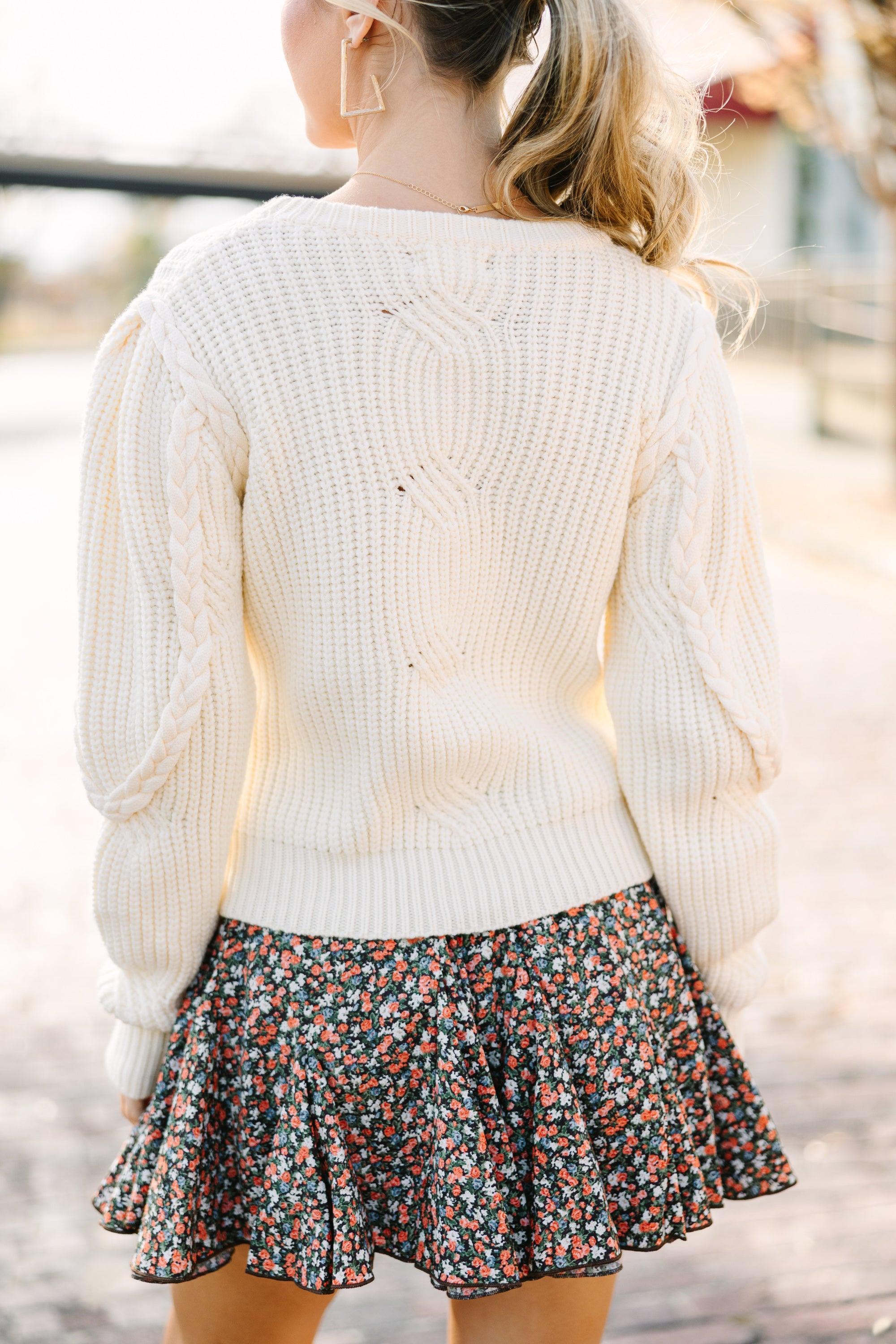 Good News Ivory White Cable Knit Sweater Female Product Image